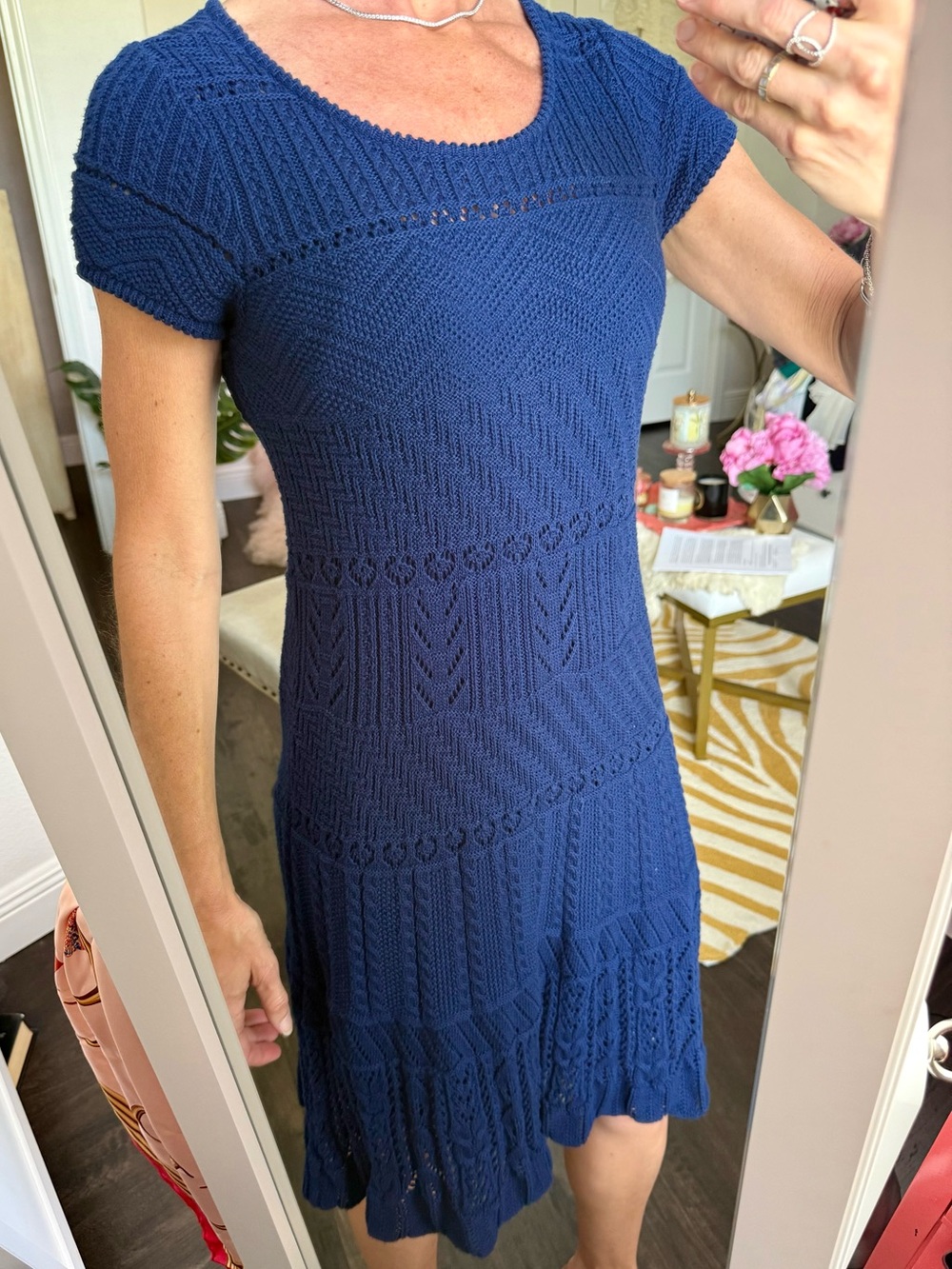 Lauren Ralph Lauren Blue Crochet Knit Dress Nautical Coastal M